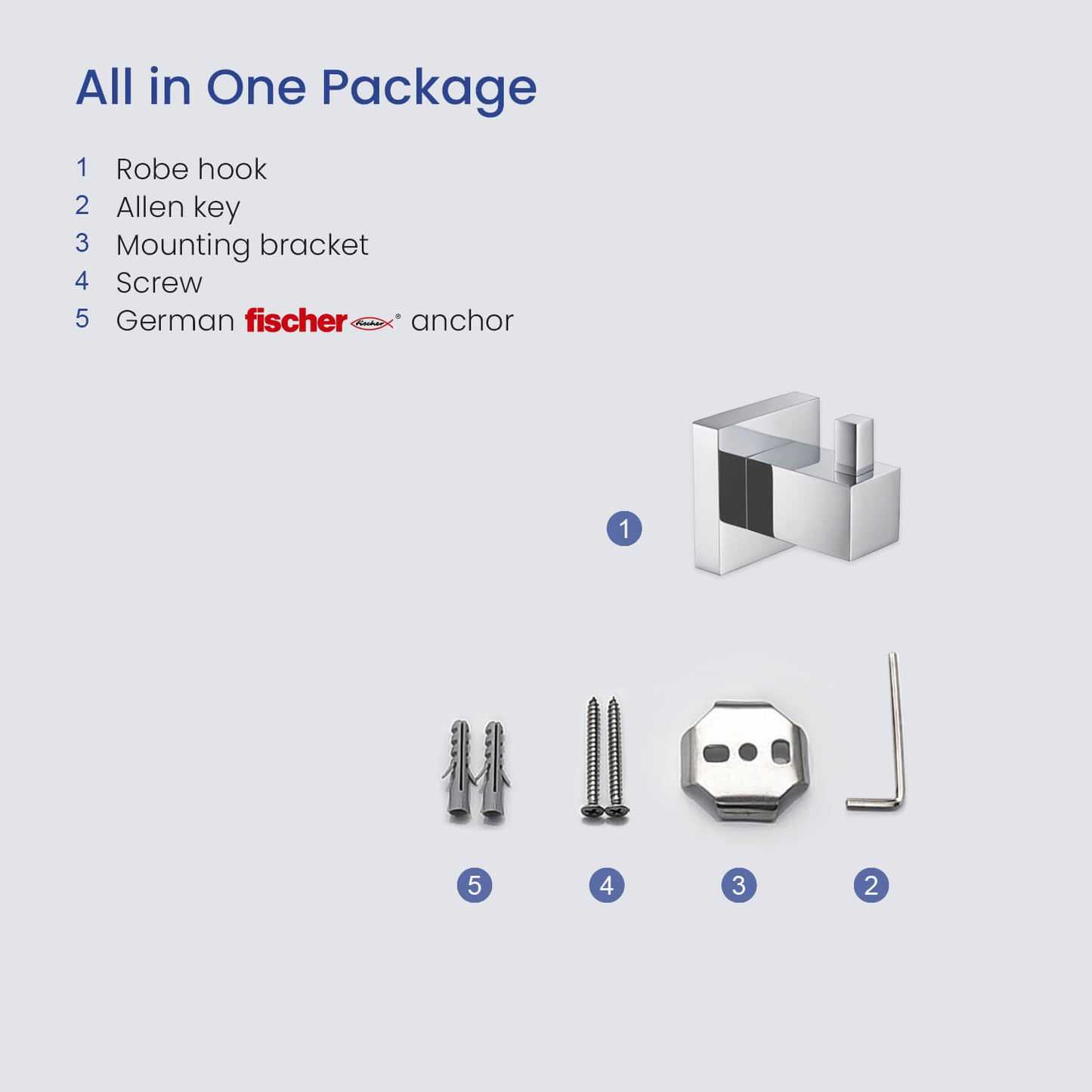 AQUAVIT Solid Brass Robe Hook with SUS304 Bracket AA010011