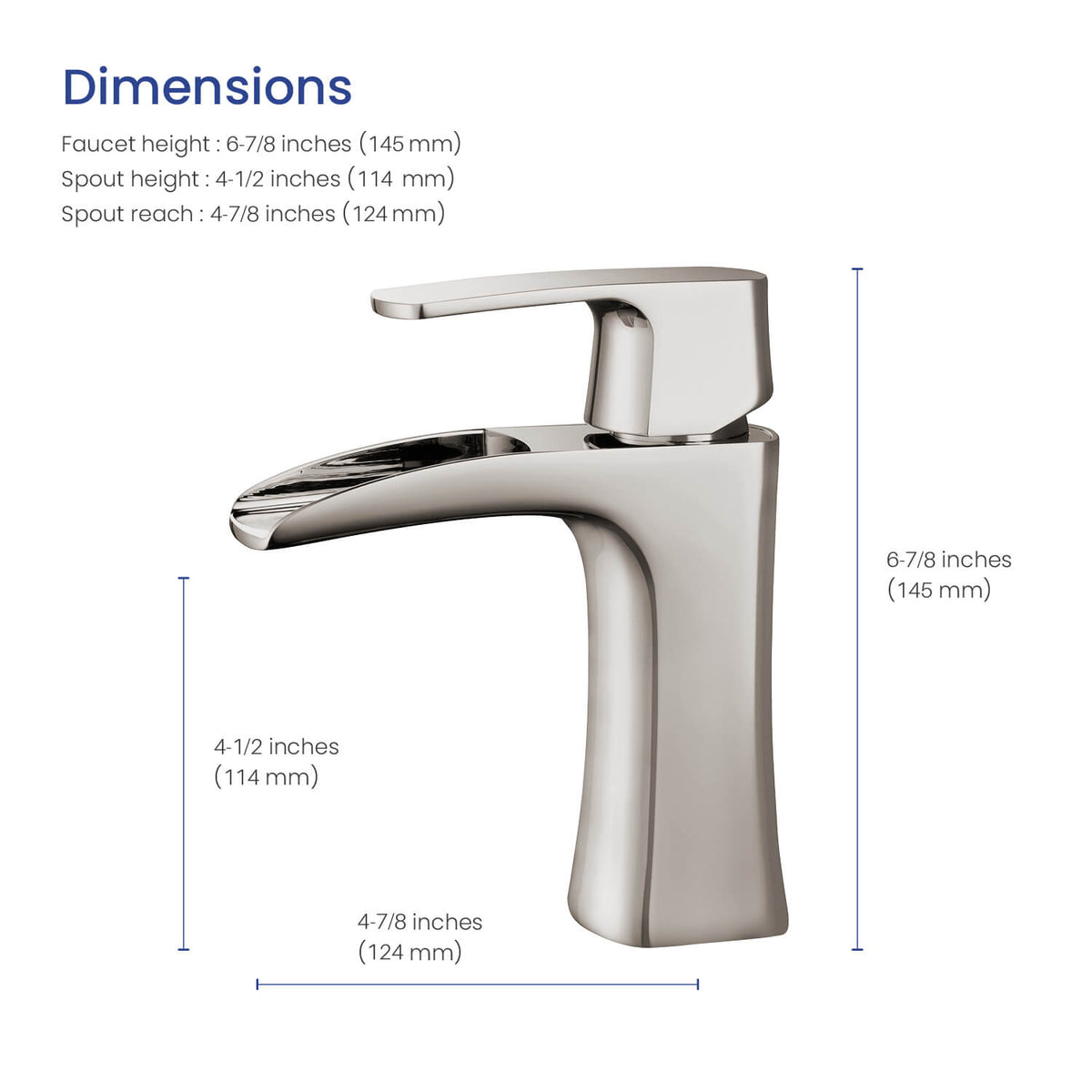 Aquavit AT030011 brushed nickel waterfall basin faucet dimensions