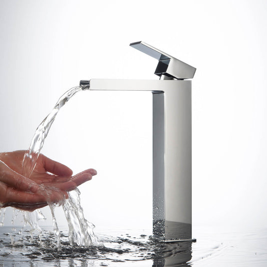Aquavit chrome waterfall vessel sink faucet with cascading water stream AT070012