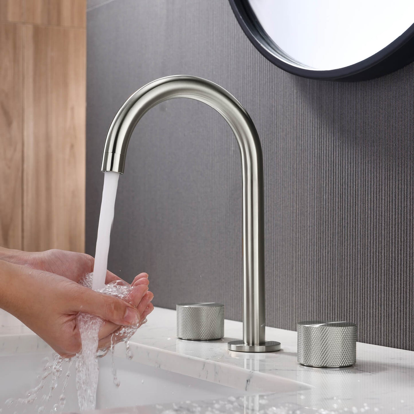 Circular X Modern Knurled Handle Brass Three-Hole Basin Mixer AT100014