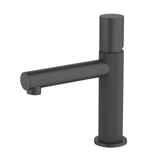 Aquavit Circular X matte black fully knurled brass basin mixer AT100311