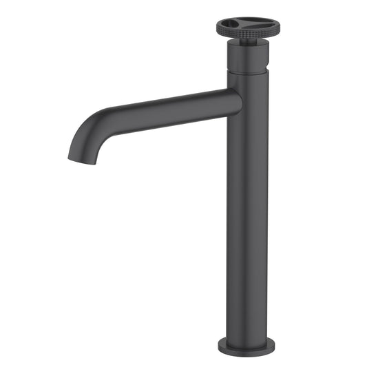 Aquavit AT140012 matte black cold-start vessel sink faucet with knurled wheel handle