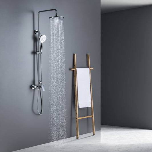 Aquavit Harmony chrome shower column with overhead rain shower in modern bathroom
