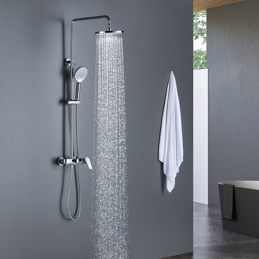 Aquavit Harmony chrome shower column with overhead rainfall shower in modern bathroom