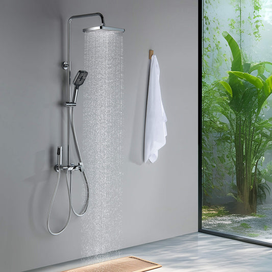 Aquavit Sense chrome shower column installed in a modern walk-in shower