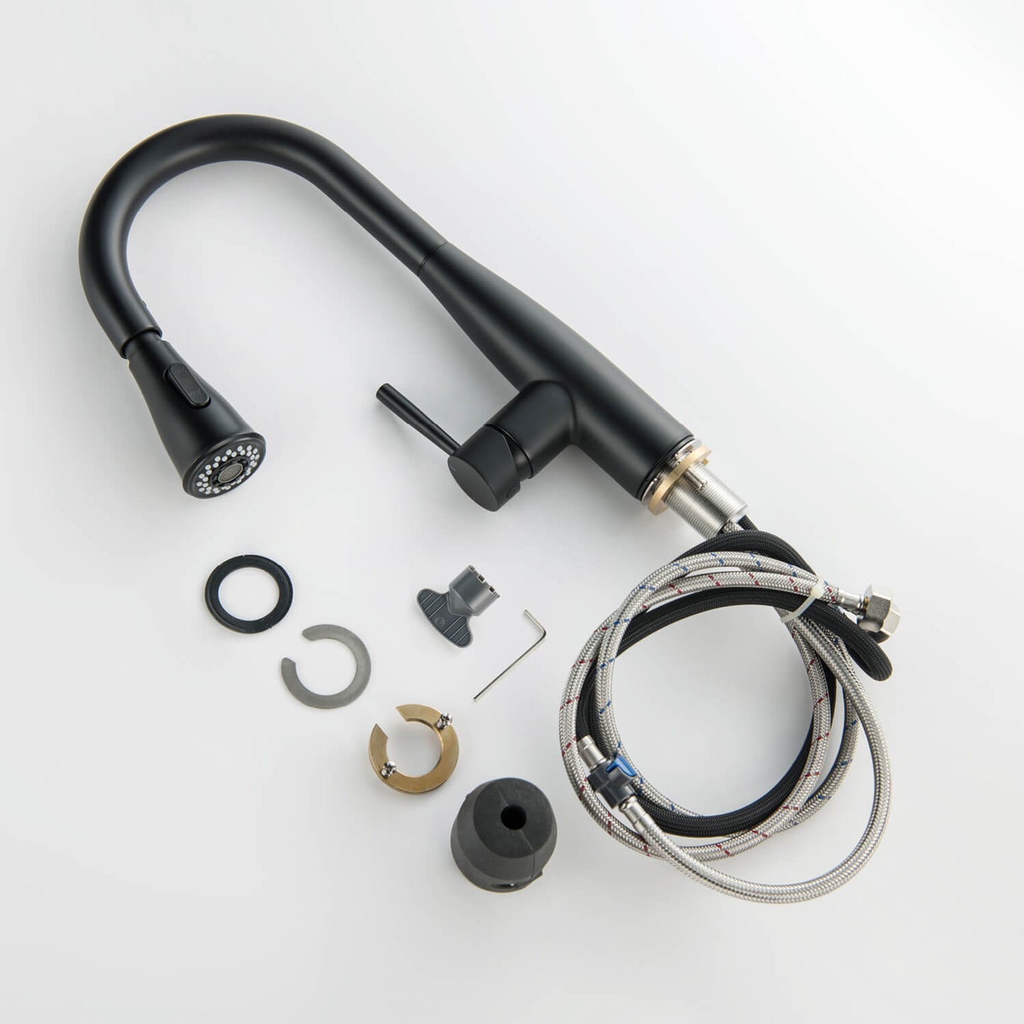 Aquavit Sleek Brass Kitchen Faucet with 360° Swivel Spout and Dual-Function Spray KF14102