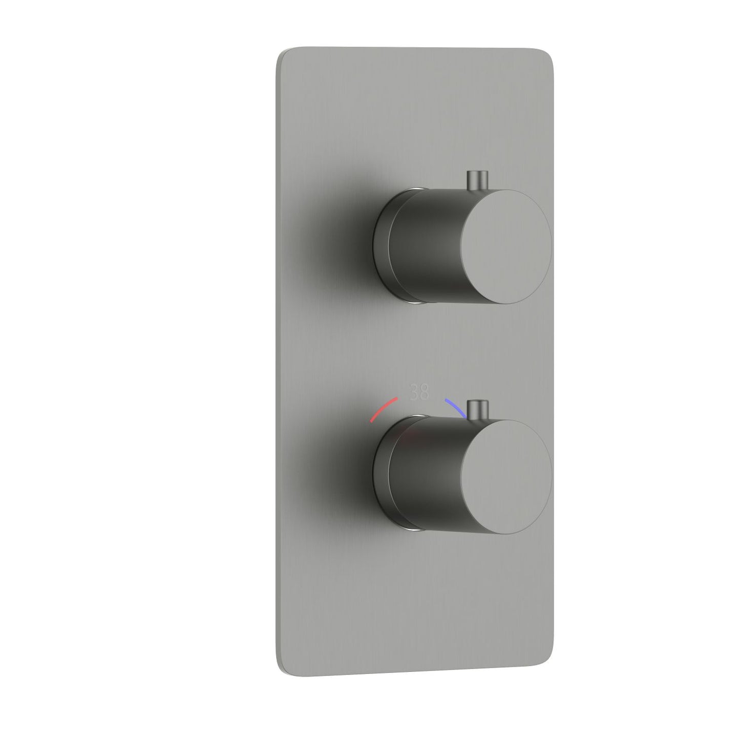 Round brass shower controls with stainless steel plate