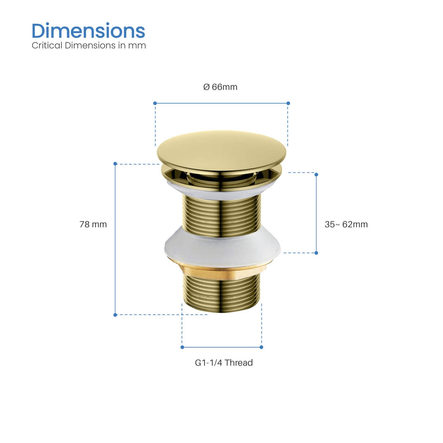 Aquavit Pop-Up Big cover Bathroom Sink Drain without over-flow PW0006