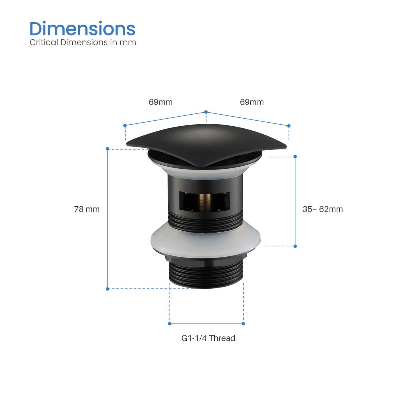 Square cap Pop-Up Waste Trap Without Overflow PW0009