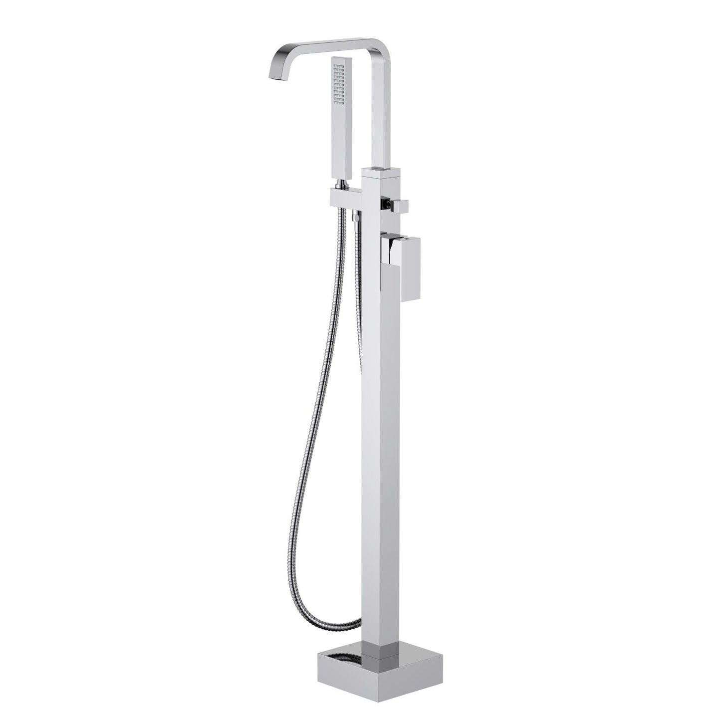 Aquavit Cube Freestanding Tub Faucet with Square Brass Waterfall Spout and Pull-Out Diverter TF0807011