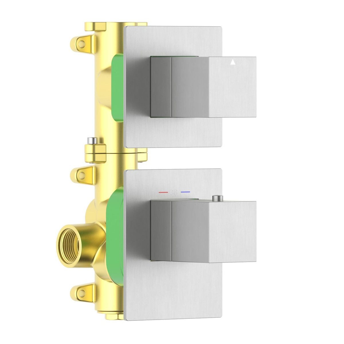 Aquavit brushed nickel square 1 or 2 outlet thermostatic shower valve and trim VT0872X01V