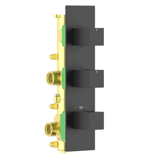 Aquavit Cube matte black 2 to 4 outlet thermostatic shower valve with vertical trim VT0873X02V
