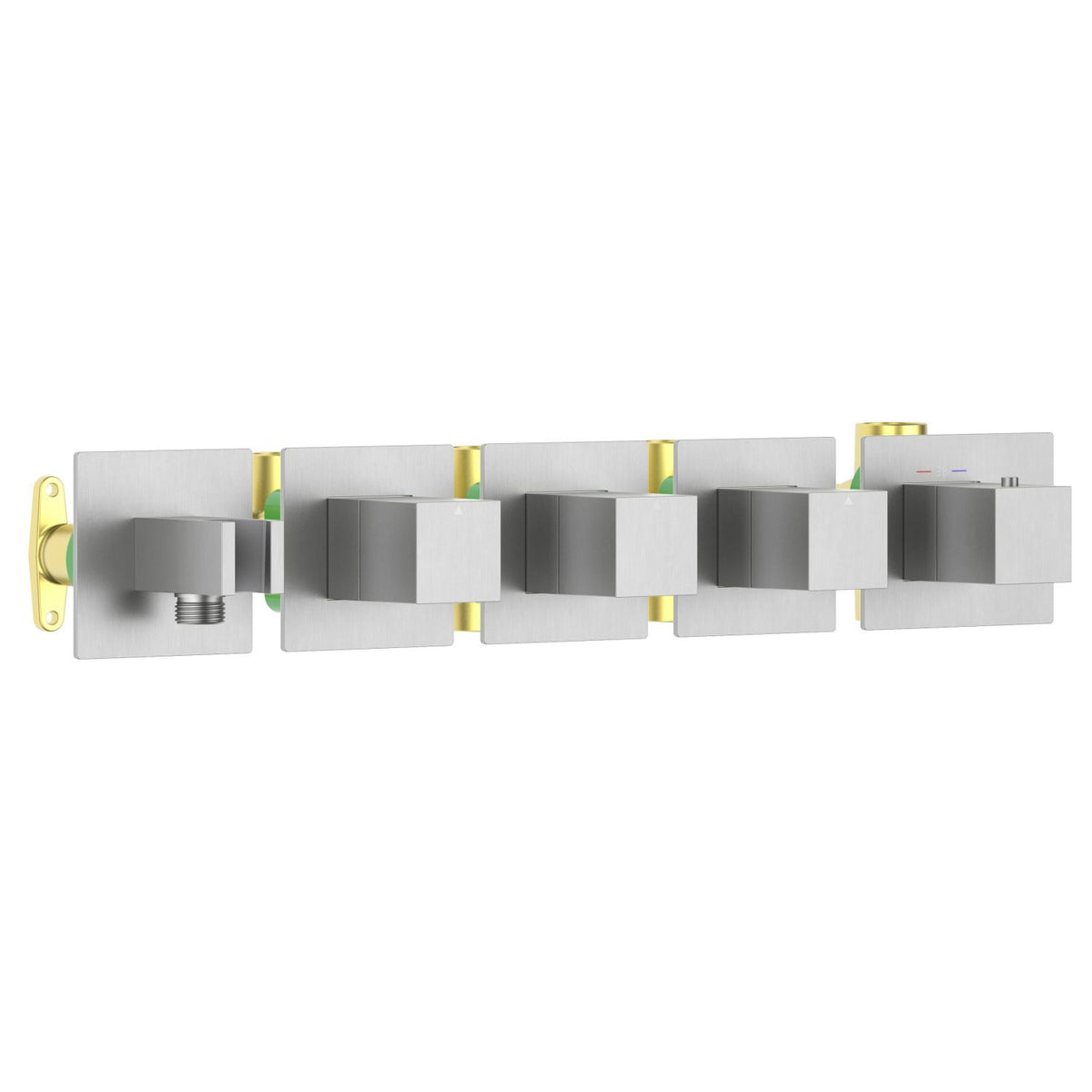 Aquavit Cube brushed nickel 3 to 6 outlet thermostatic shower valve with integrated hand shower holder VT0875X01AL
