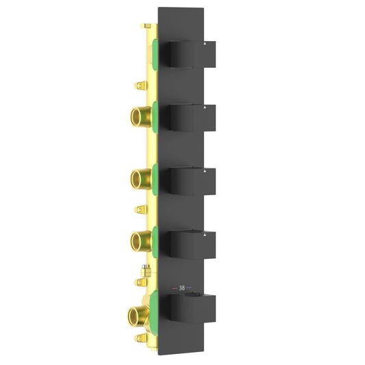 Aquavit Cube matte black 4 to 8 outlet thermostatic shower valve with continuous rectangular trim plate VT0875X02V