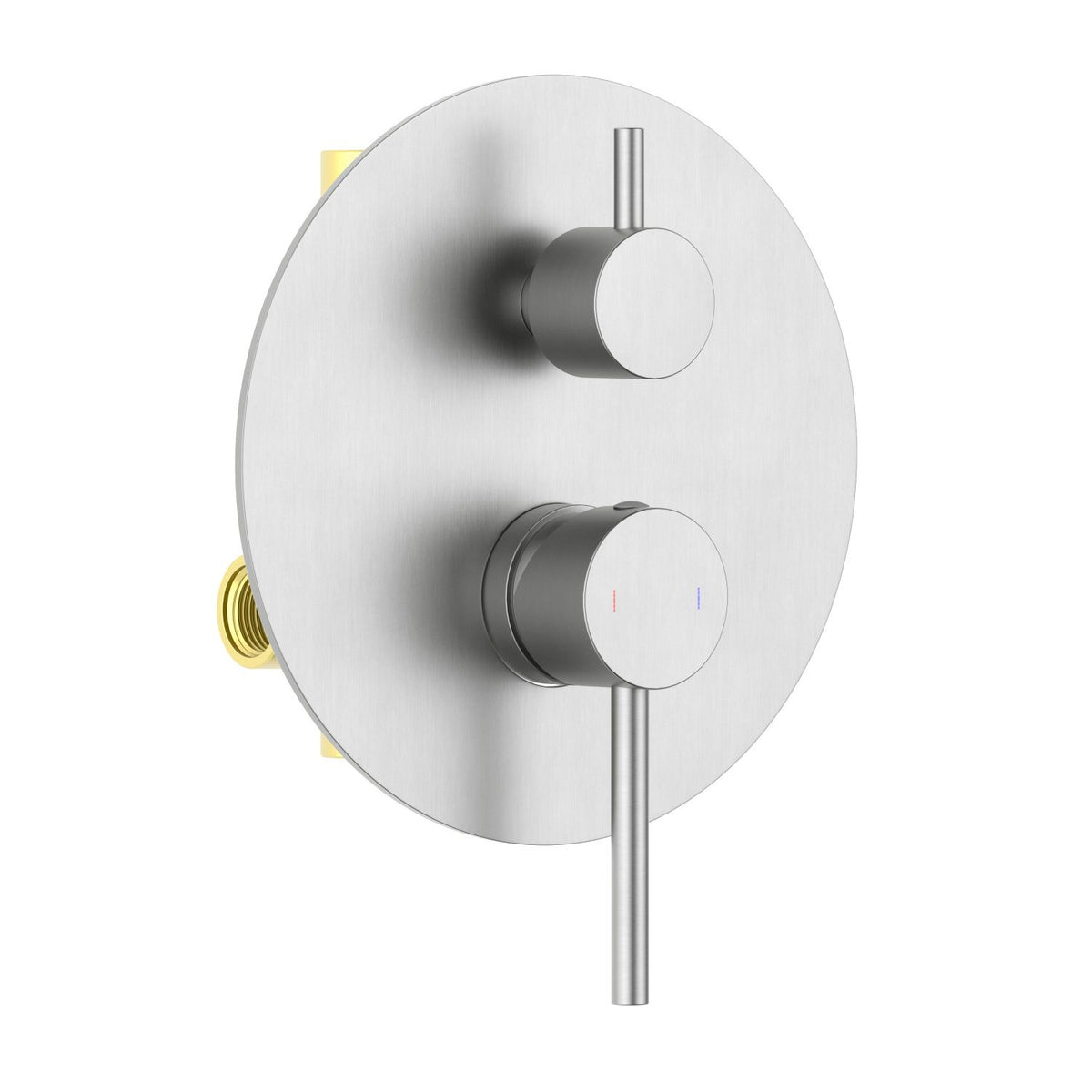 Aquavit Circular brushed nickel two-outlet concealed shower mixer with ceramic diverter VT0912202