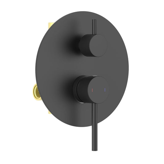 Aquavit Circular matte black two-outlet concealed shower mixer with ceramic diverter VT0912202