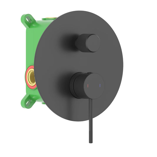 Aquavit Circular X matte black two-outlet concealed shower mixer with knurled brass handles VT1022201