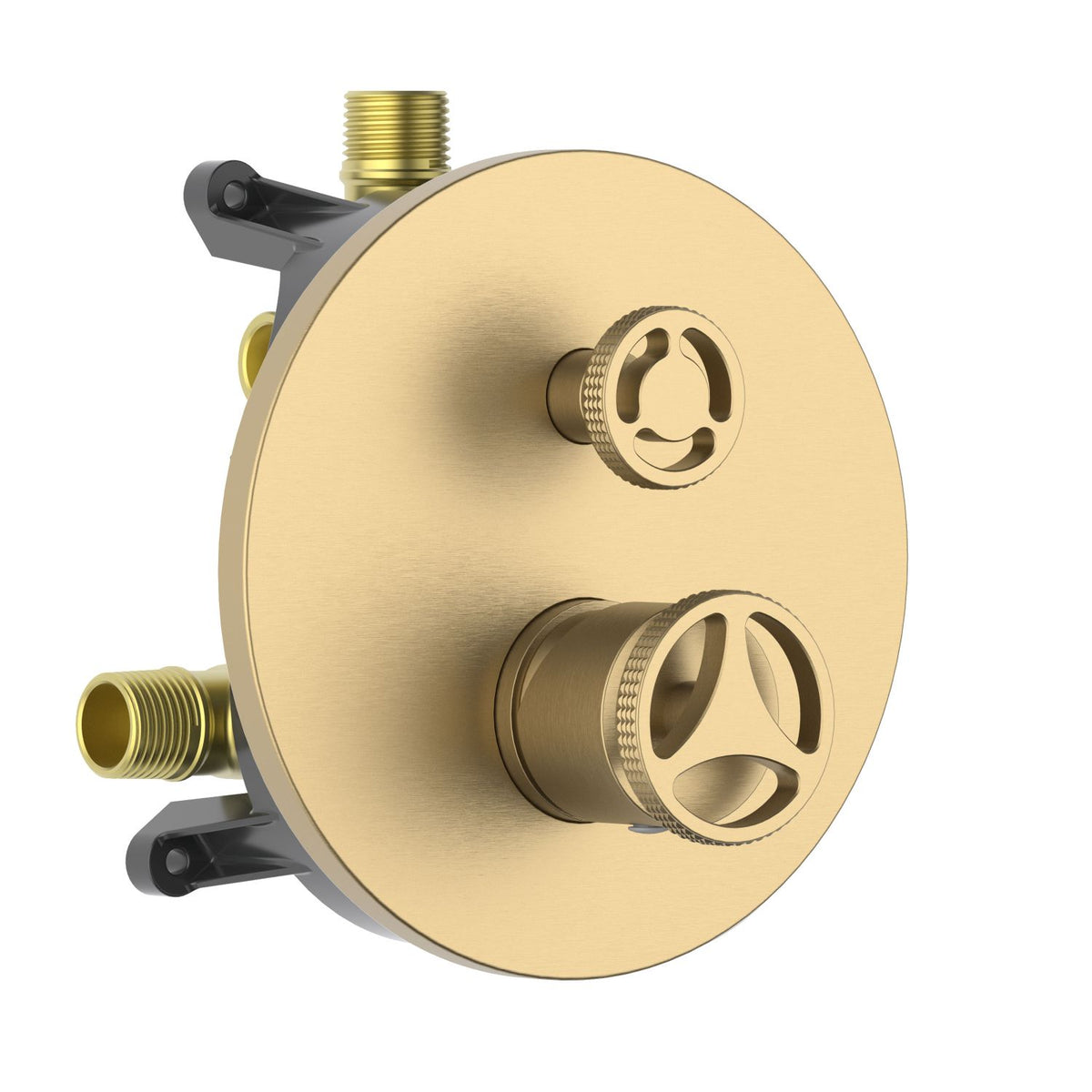 Aquavit WHEEL brushed brass two-outlet pressure-balance shower valve and trim kit VT1482201