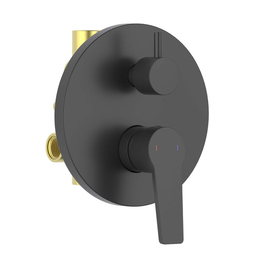 Aquavit Sense matte black round two-outlet concealed shower mixer with ceramic diverter VT4212201