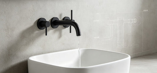 Wall-mounted basin faucet positioned over a vessel sink