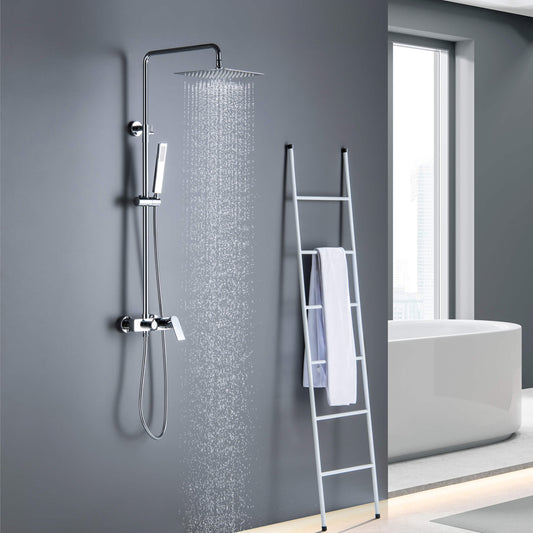 Aquavit Blaze chrome shower column with overhead rainfall shower in a modern bathroom AT016202