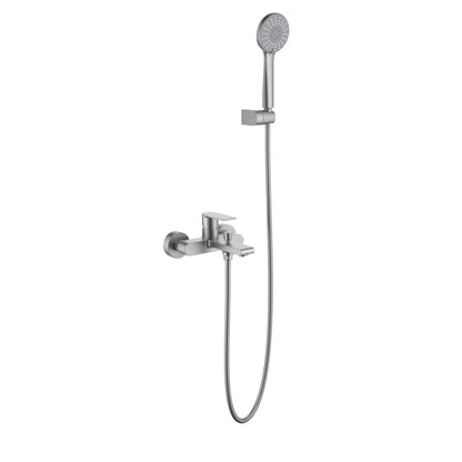 AT012202 two-outlet bath shower mixer set in brushed nickel finish