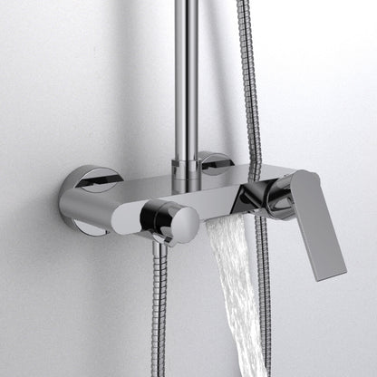 Aquavit Blaze chrome shower mixer with hidden waterfall bath spout in use AT016301