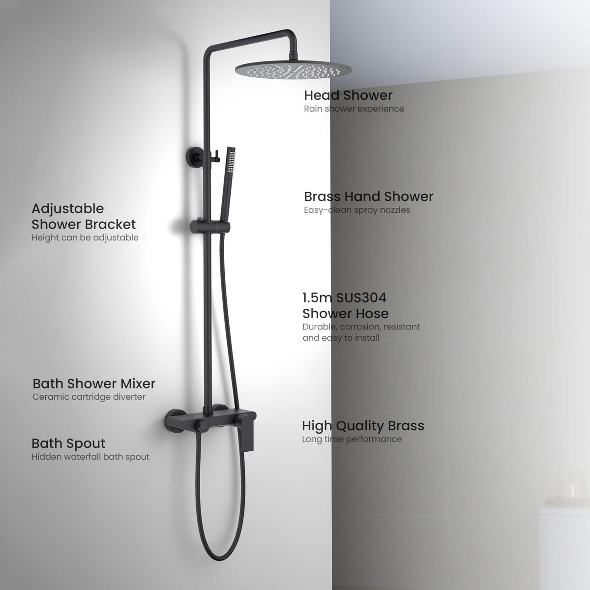 Aquavit Blaze three-outlet shower column features and components AT016301