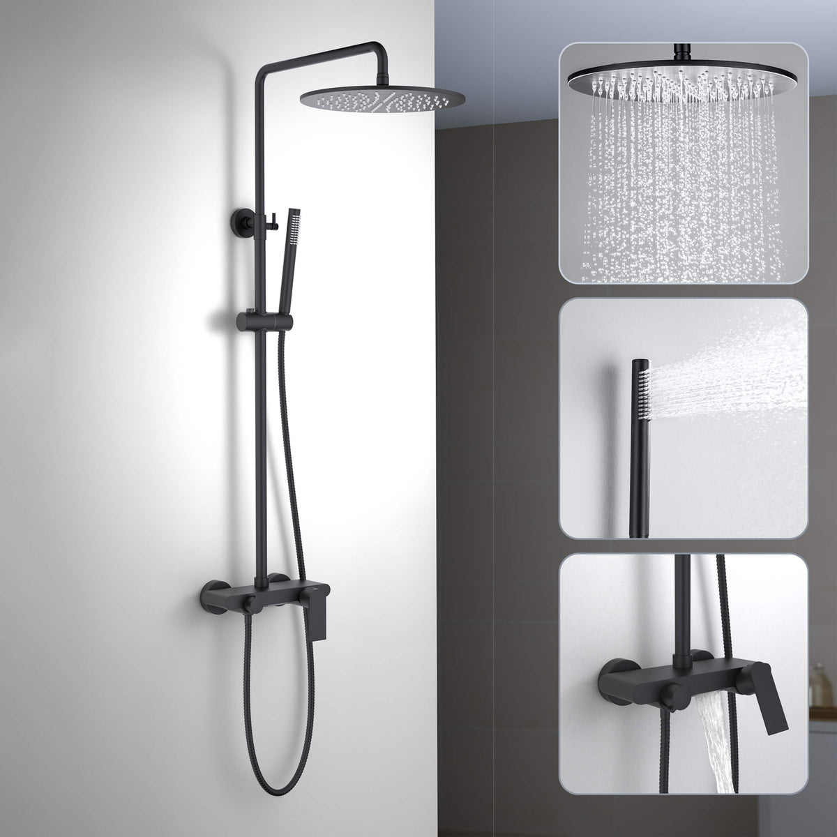 Aquavit Blaze three-outlet shower column and hidden waterfall spout details AT016301