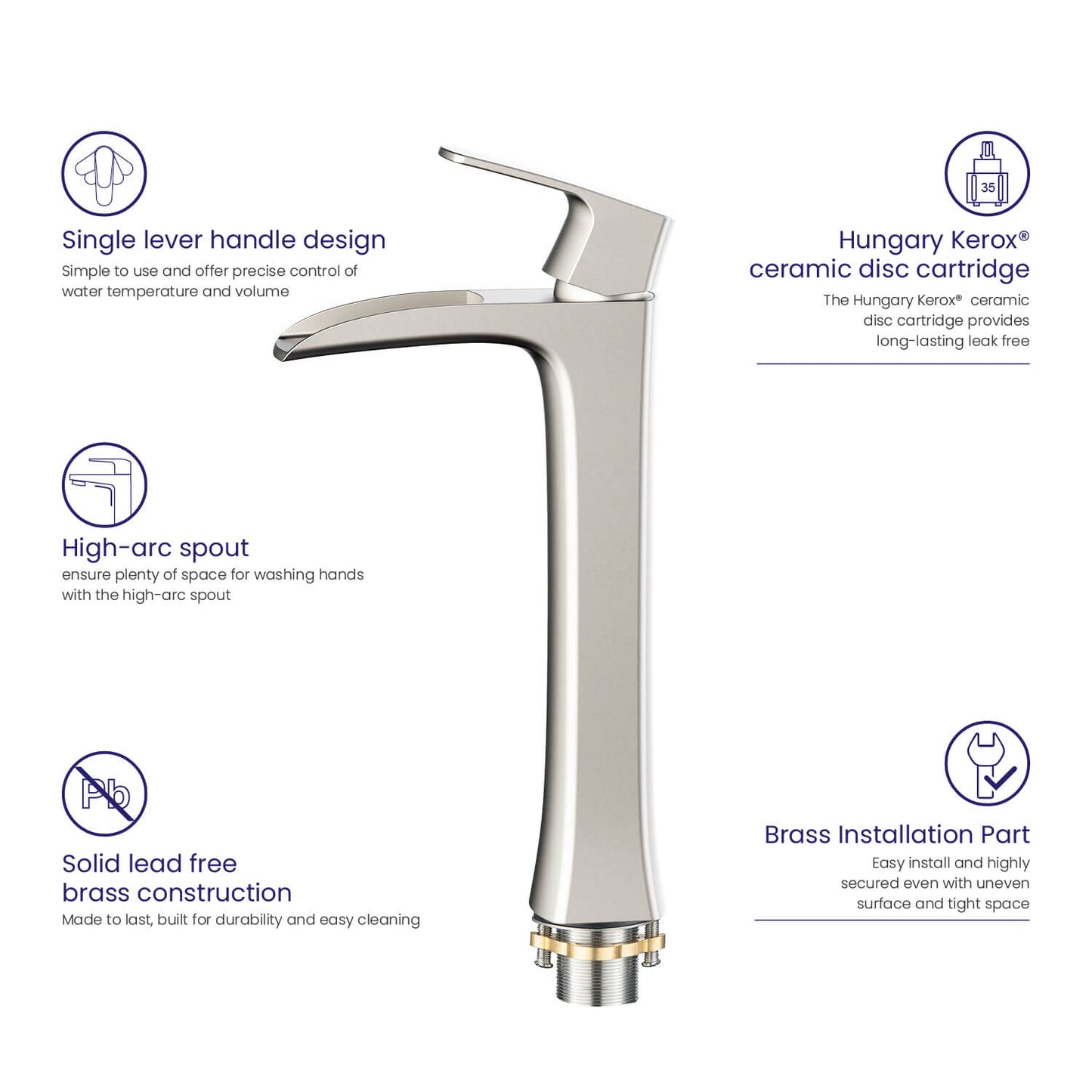 Cascade Single hole vessel basin faucet AT030012
