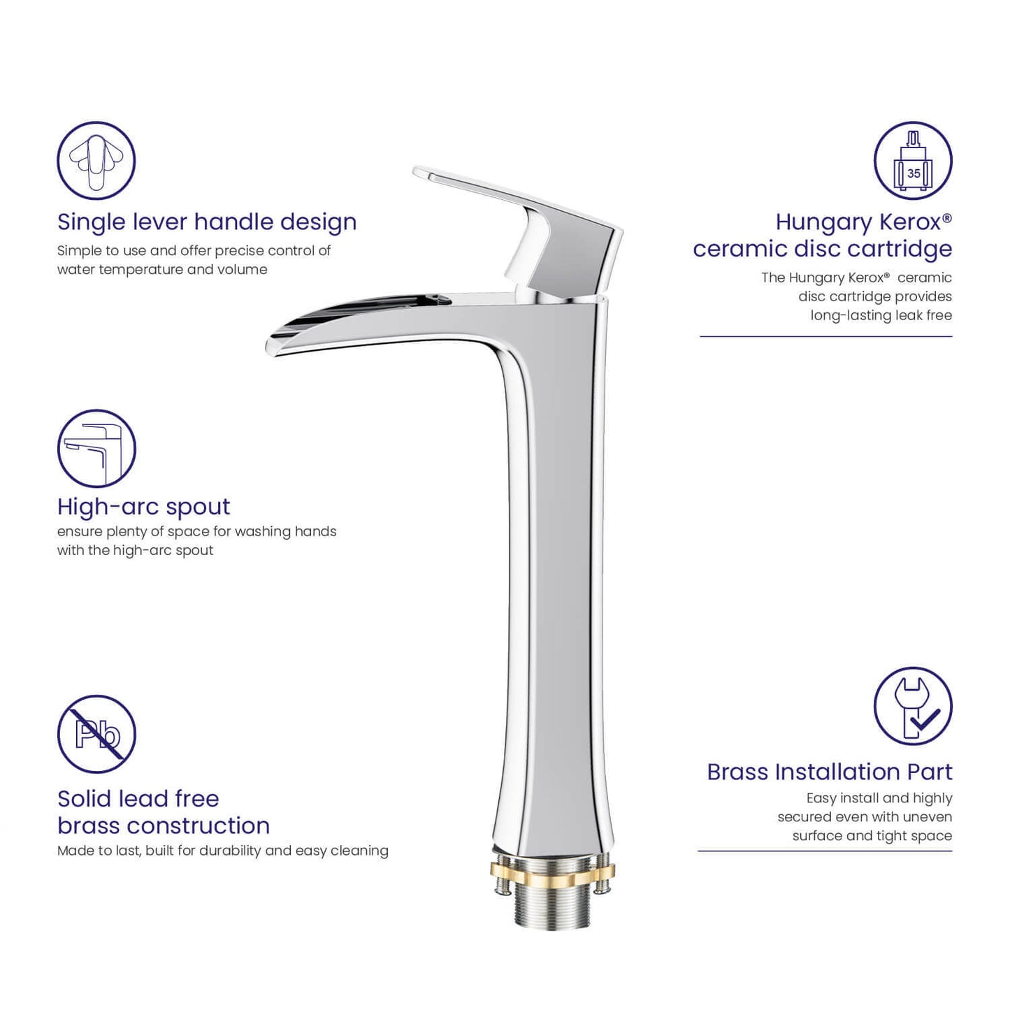 Cascade Single hole vessel basin faucet AT030012