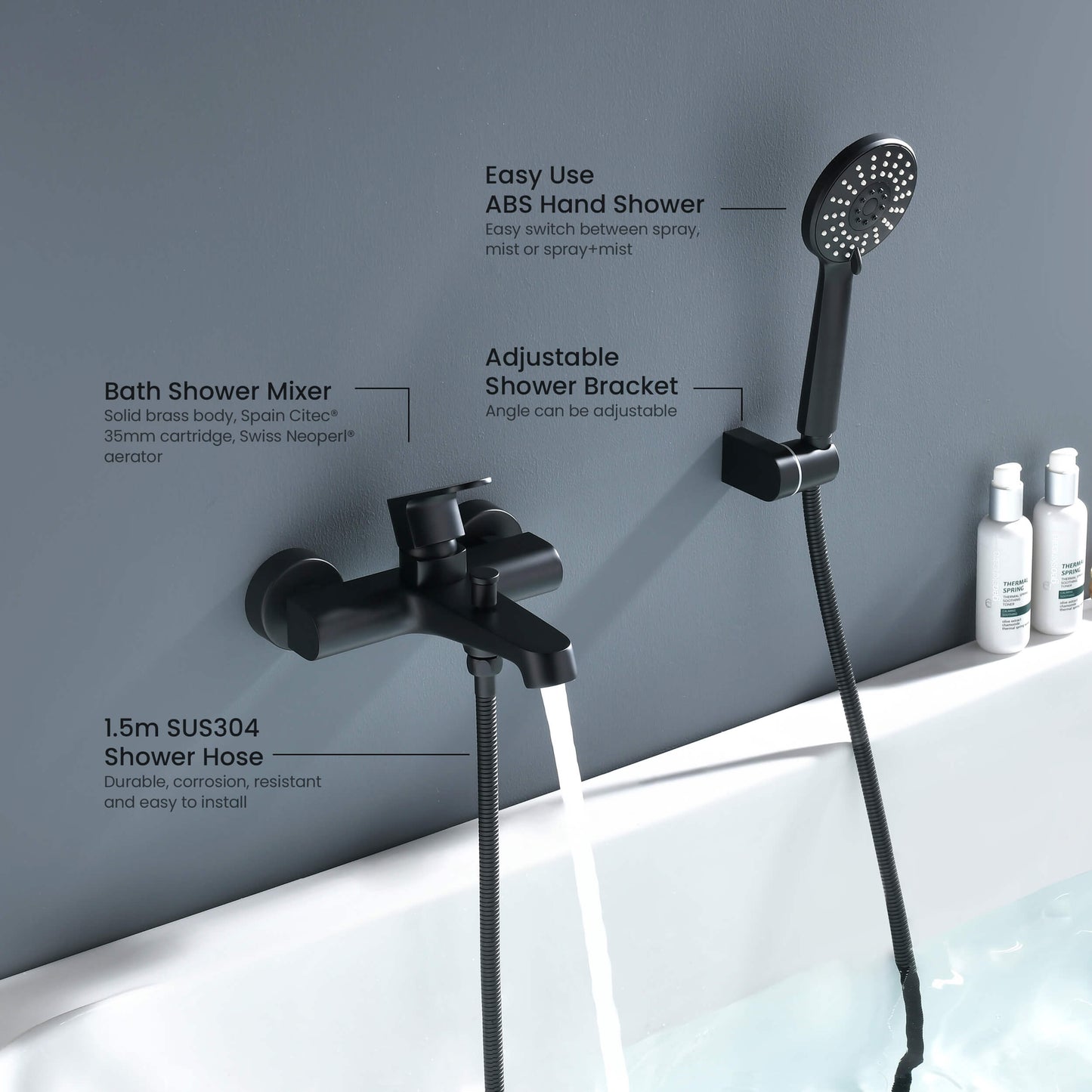 Tender Bath shower mixer with 3-way hand shower set AT040122