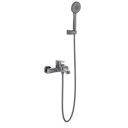 Aquavit Tender Series brushed gunmetal bath shower mixer set with 3-function hand shower AT042201