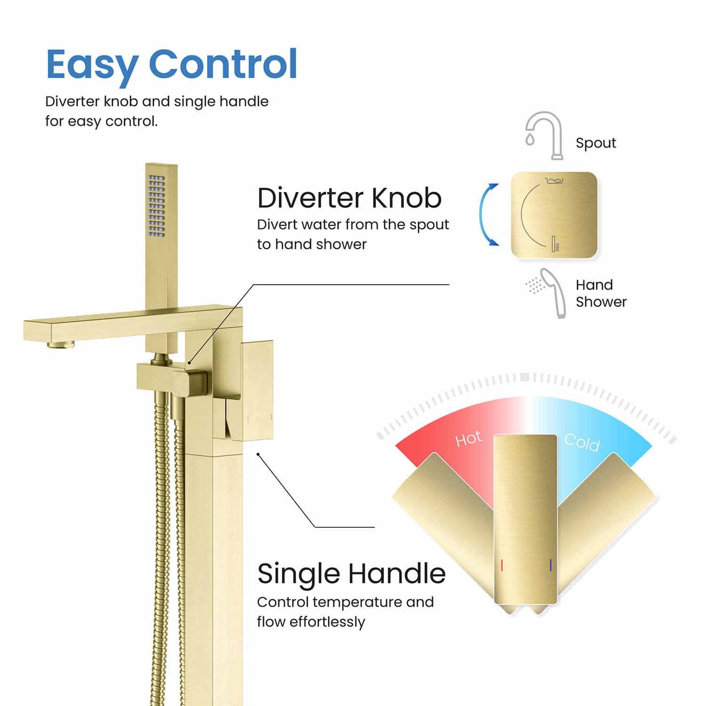 Cube Floor mounted tub faucet with hand shower TF0803011