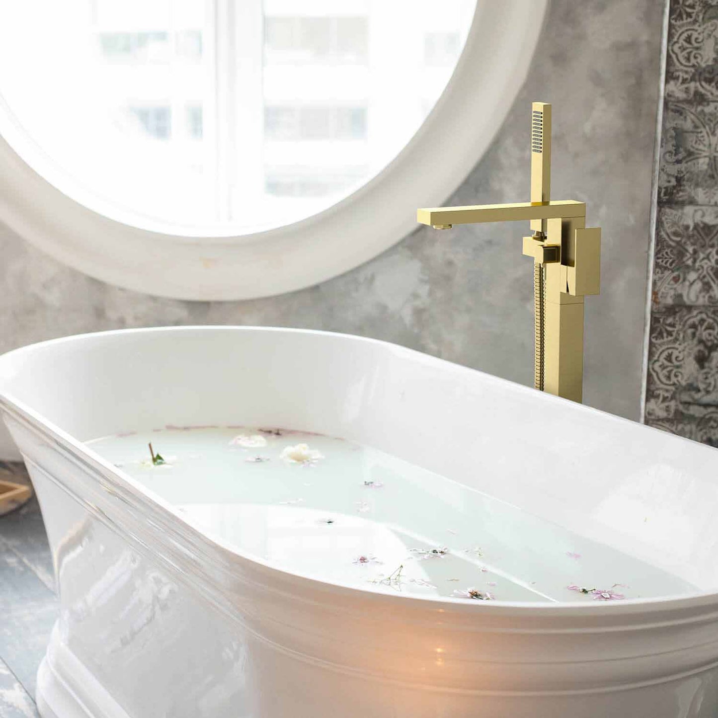 Cube Floor mounted tub faucet with hand shower TF0803011