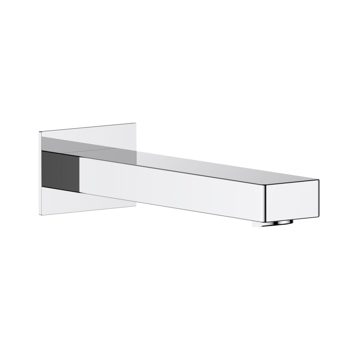 Cube solid brass wall-mounted bath spout in Chrome with Swiss Neoperl aerator and quick-connect installation