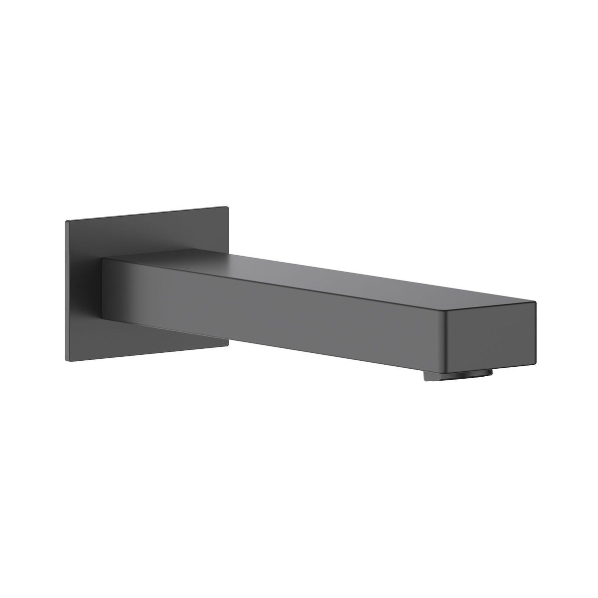 Cube solid brass wall-mounted bath spout in Matte Black with Swiss Neoperl aerator and quick-connect installation