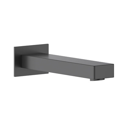 Cube solid brass wall-mounted bath spout in Matte Black with Swiss Neoperl aerator and quick-connect installation