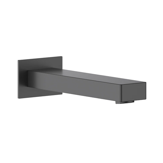 Cube solid brass wall-mounted bath spout in Matte Black with Swiss Neoperl aerator and quick-connect installation