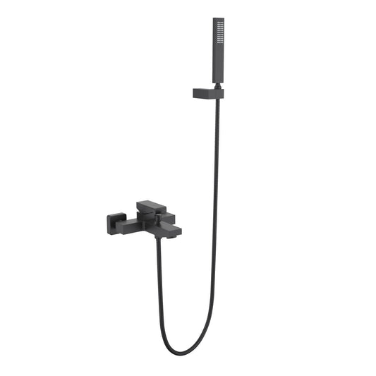 Aquavit Cube matte black solid brass bath shower mixer set with hand shower AT082202