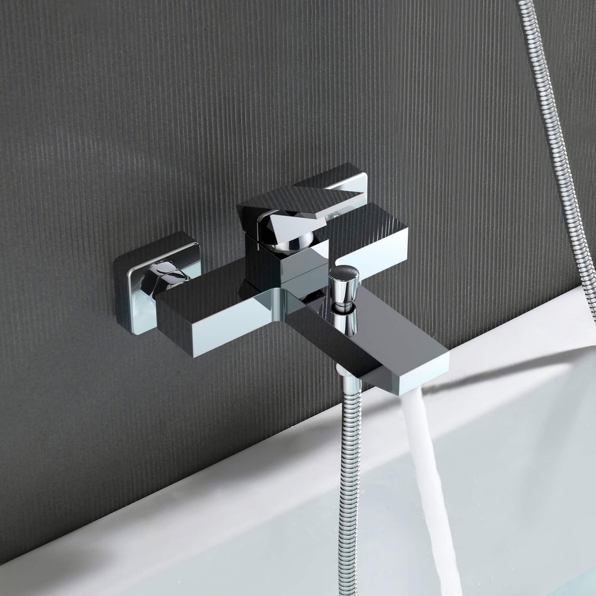 Aquavit Cube chrome wall-mounted bath shower mixer installed above a bathtub AT082200