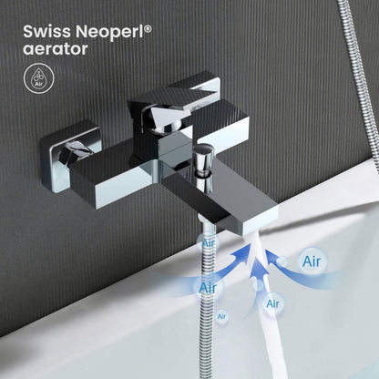 Swiss Neoperl aerator providing a smooth, aerated water stream on Cube bath shower mixer AT082200