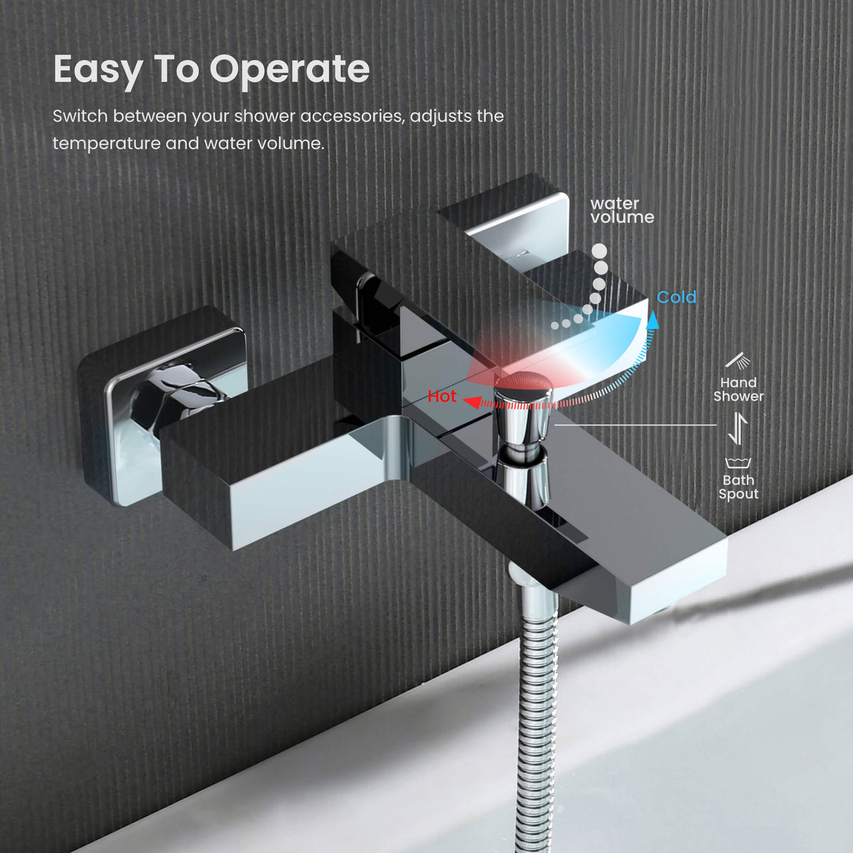 Cube bath shower mixer with single-lever control for adjusting water temperature and flow AT082200