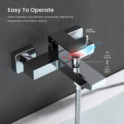 Cube bath shower mixer with single-lever control for adjusting water temperature and flow AT082200
