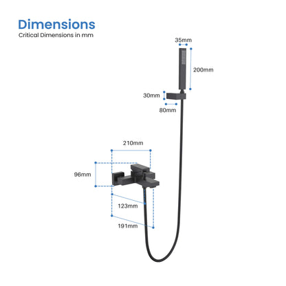 Aquavit Cube matte black bath shower mixer set dimensions and installation measurements AT082202