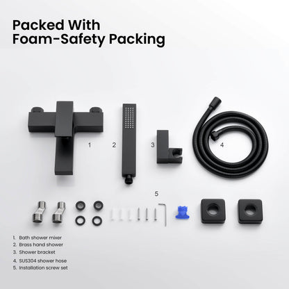 Aquavit Cube matte black bath shower mixer set with hand shower, hose and installation fittings AT082202