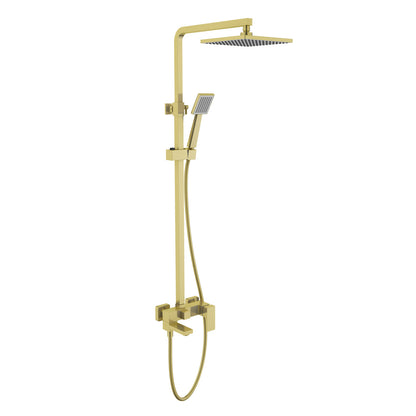 Aquavit Cube brushed gold square three-outlet shower column with spout-operated diverter AT086401