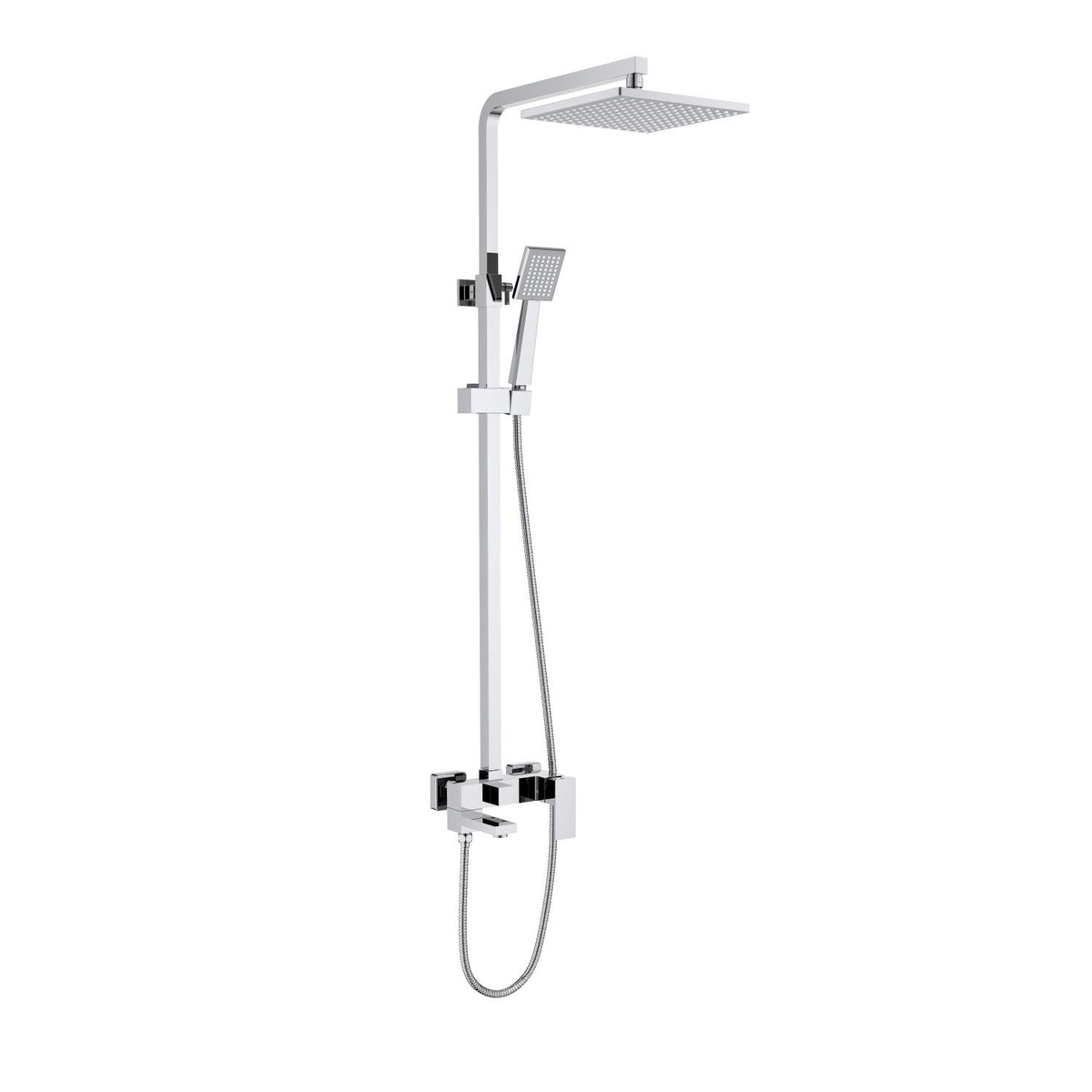 Aquavit Cube chrome square three-outlet shower column with spout-operated diverter AT086401