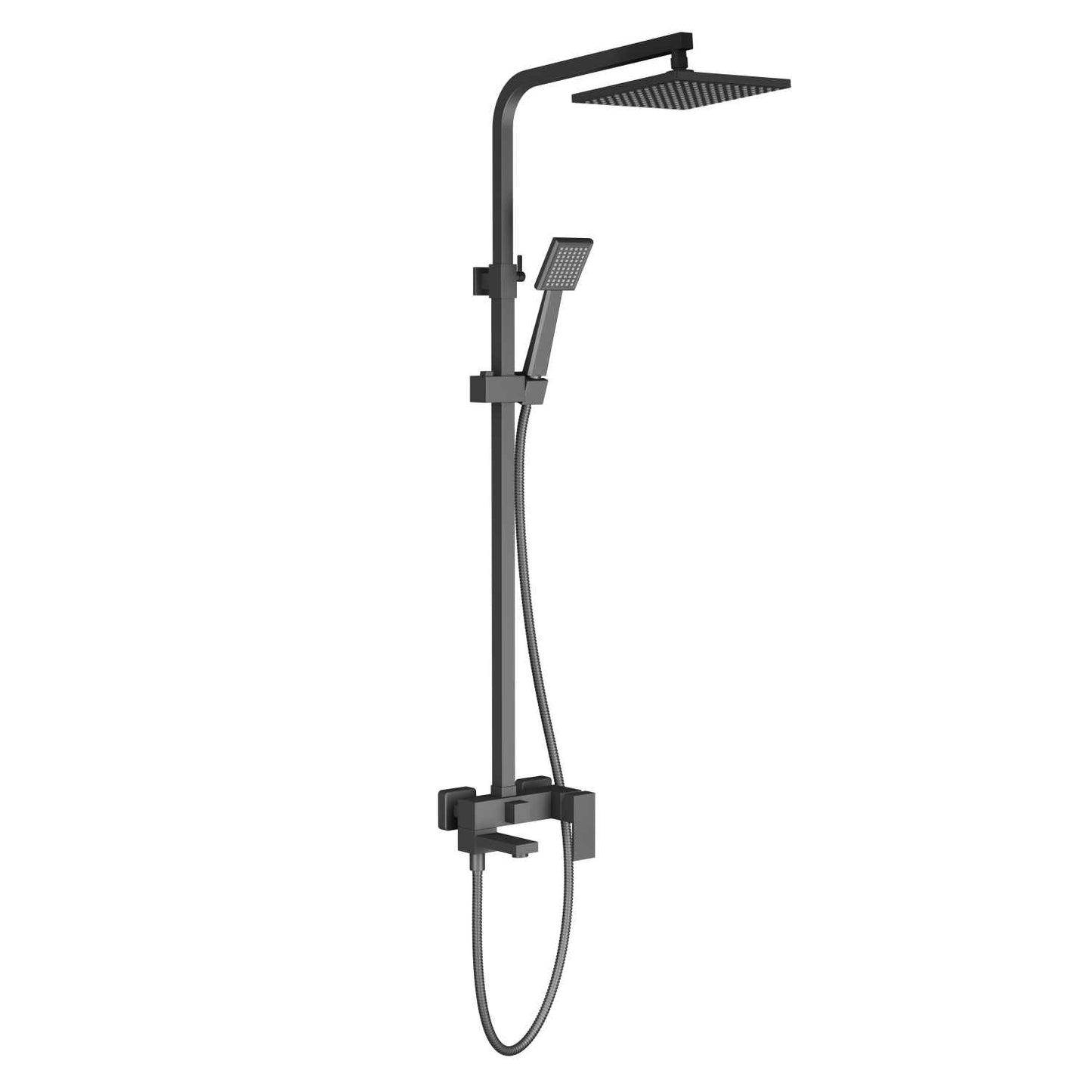 Aquavit Cube matte black square three-outlet shower column with spout-operated diverter AT086401