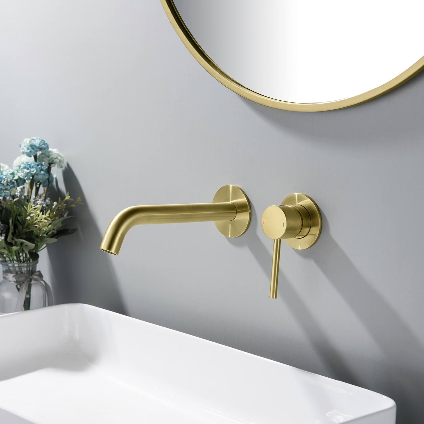 Circular Wall Concealed basin mixer with 220mm brass spout AT090018
